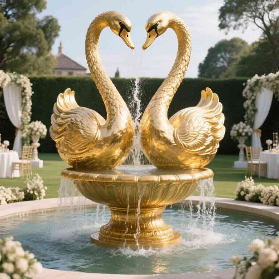 Large Golden Metal Heart-Shaped Swan Fountain | Hotel  Wedding Decor 3