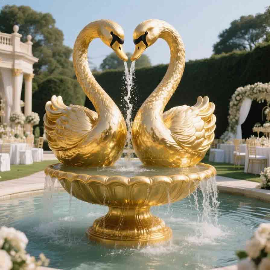 Large Golden Metal Heart-Shaped Swan Fountain | Hotel  Wedding Decor 5