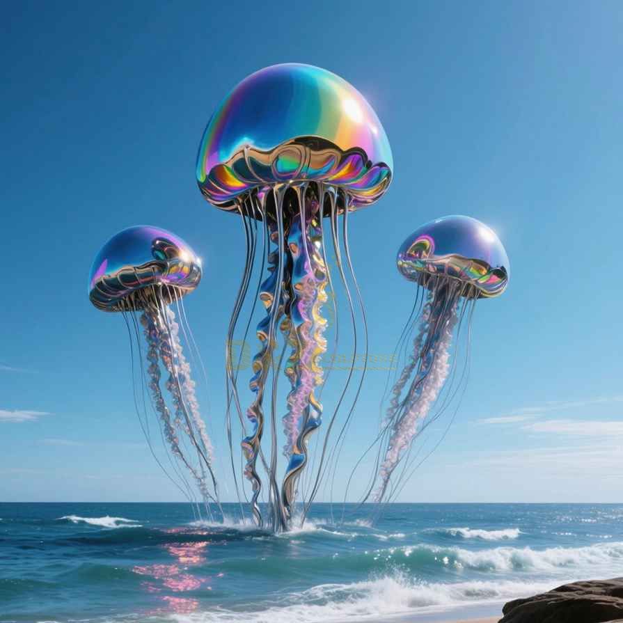 Large Colored Stainless Steel Jellyfish Sculpture 7