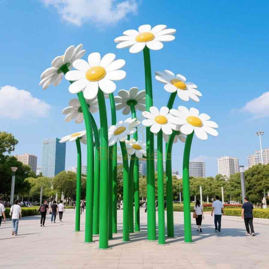 Large Metal Daisy Sculpture | Outdoor City Park Decor 3