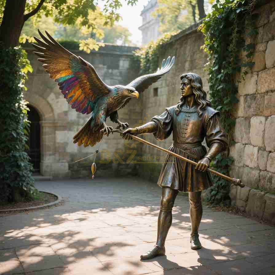 Life-Size Outdoor Bronze Eagle Statue With Falconer 2