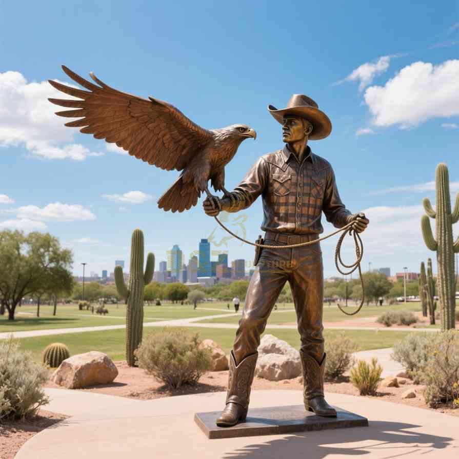 Life-Size Outdoor Bronze Eagle Statue With Falconer 4