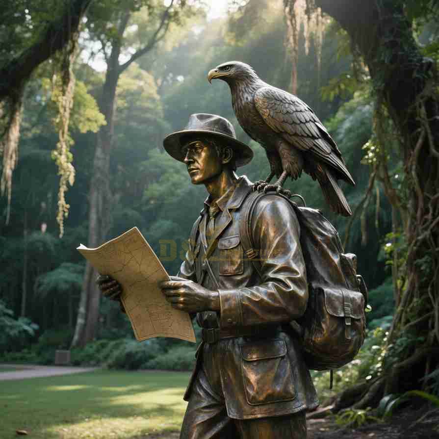 Life-Size Outdoor Bronze Eagle Statue With Falconer 5