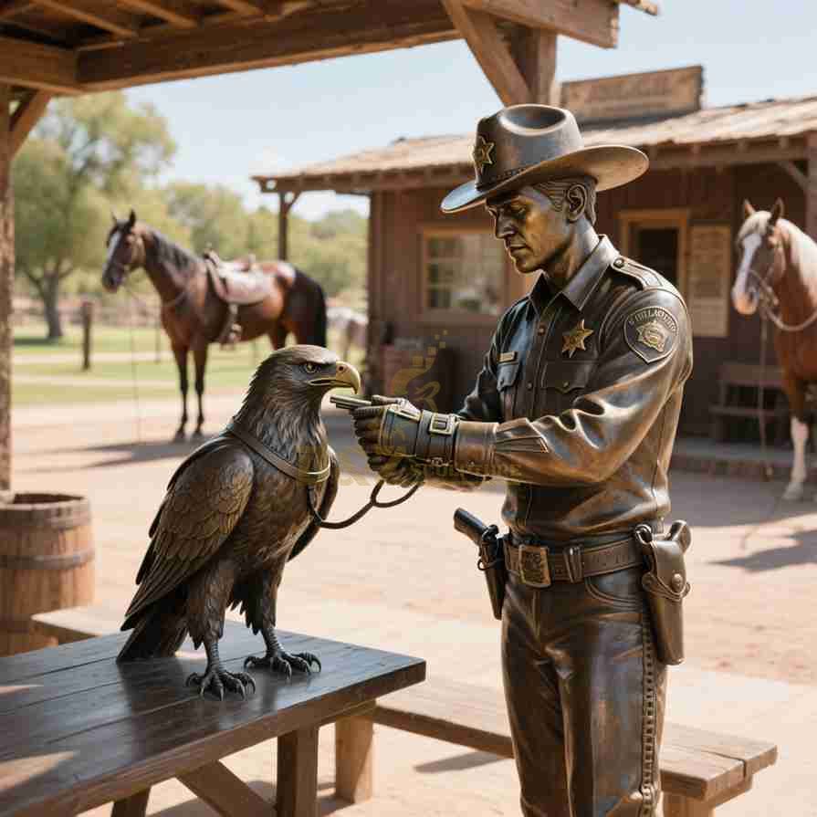 Life-Size Outdoor Bronze Eagle Statue With Falconer 6