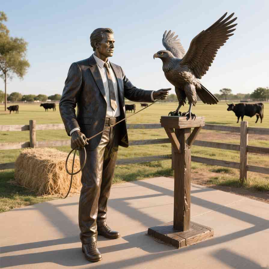 Life-Size Outdoor Bronze Eagle Statue With Falconer 7