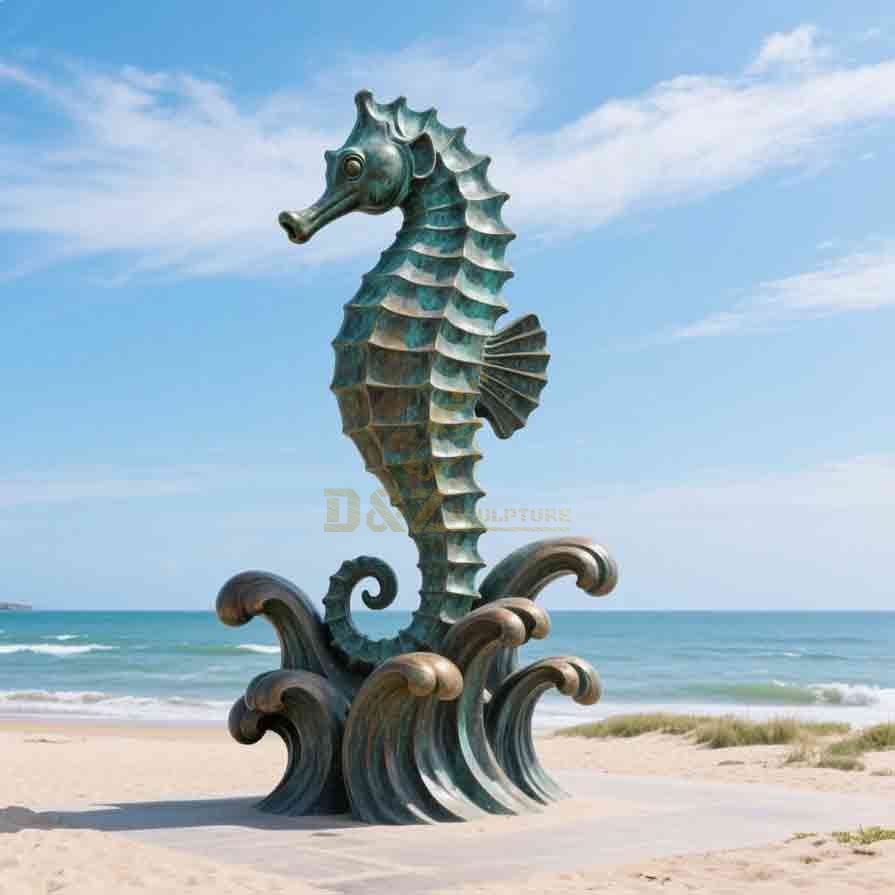 Large Bronze Outdoor Seahorse Statue for Garden Decor 1