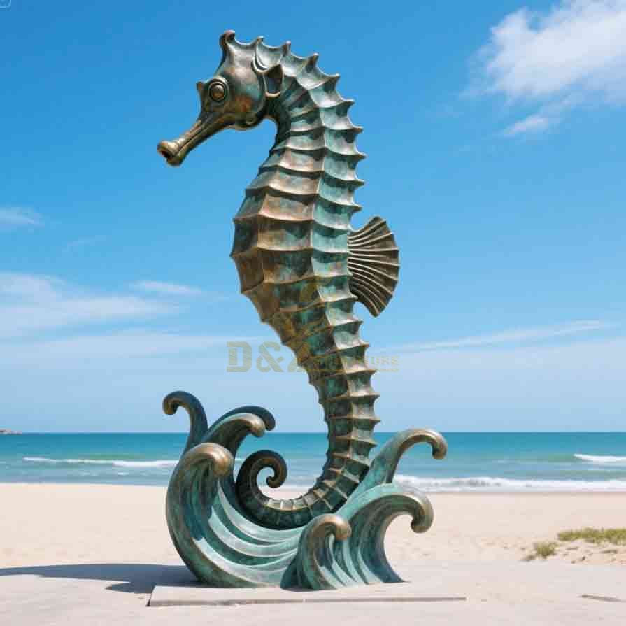 Large Bronze Outdoor Seahorse Statue for Garden Decor 2