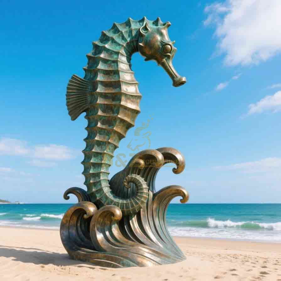 Large Bronze Outdoor Seahorse Statue for Garden Decor 3