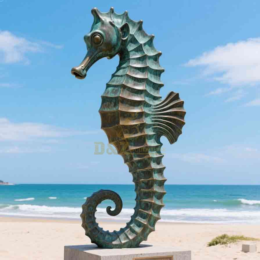 Large Bronze Outdoor Seahorse Statue for Garden Decor 4