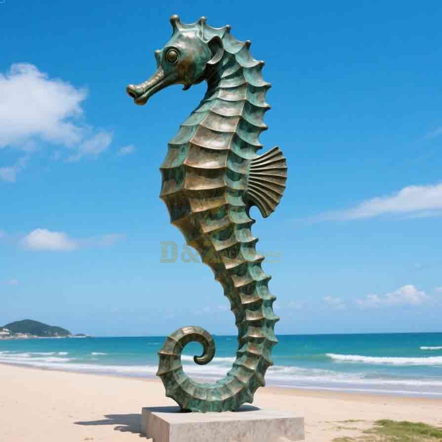 Large Bronze Outdoor Seahorse Statue for Garden Decor 5