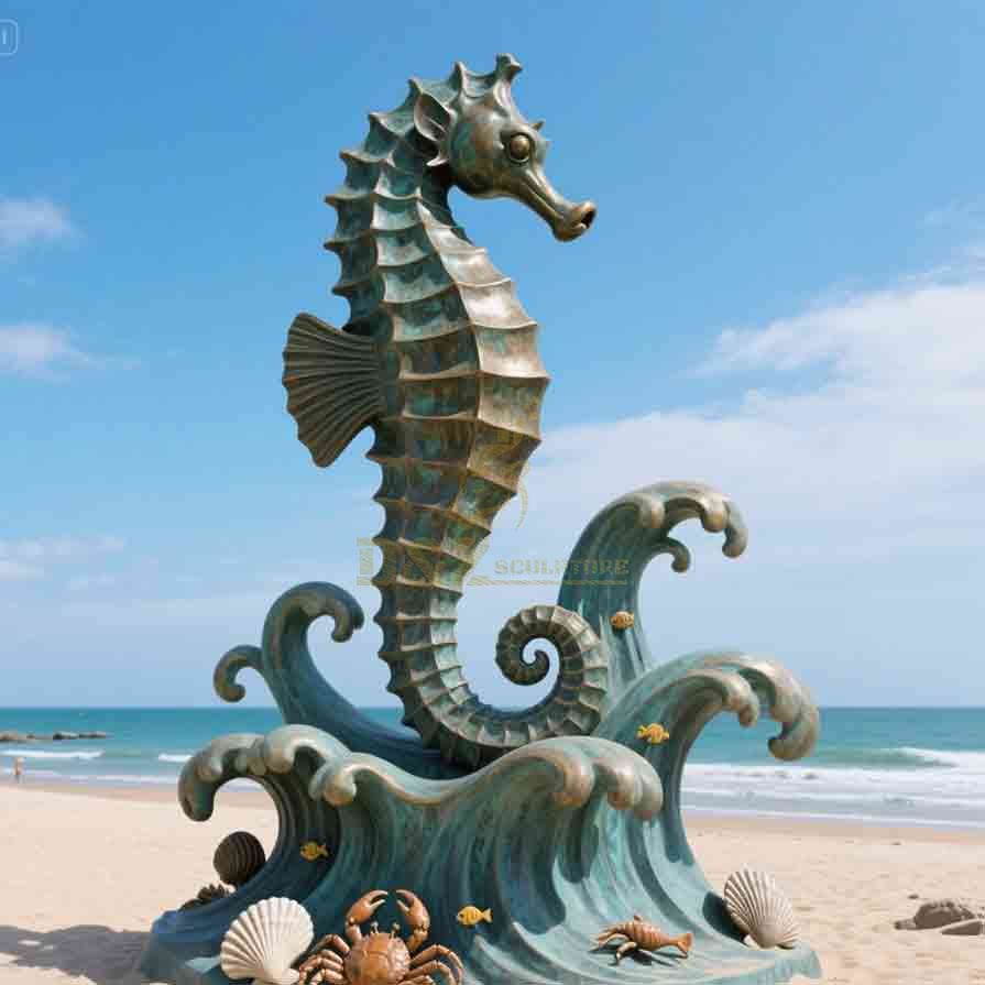 Large Bronze Outdoor Seahorse Statue for Garden Decor 6