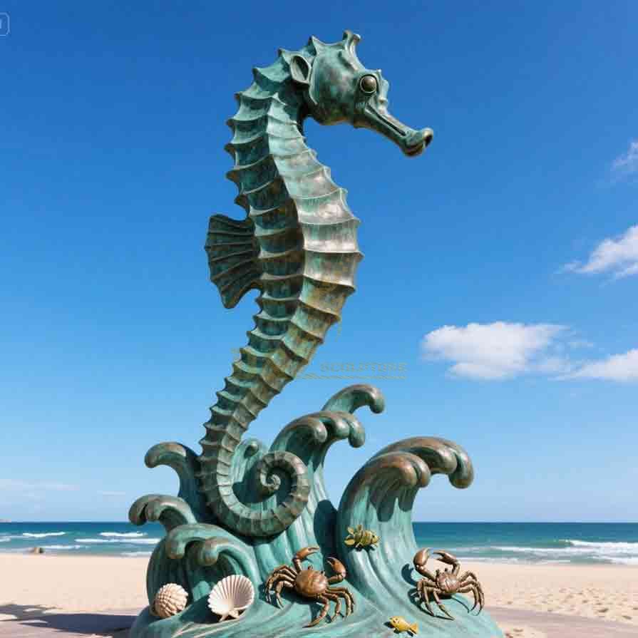 Large Bronze Outdoor Seahorse Statue for Garden Decor 8