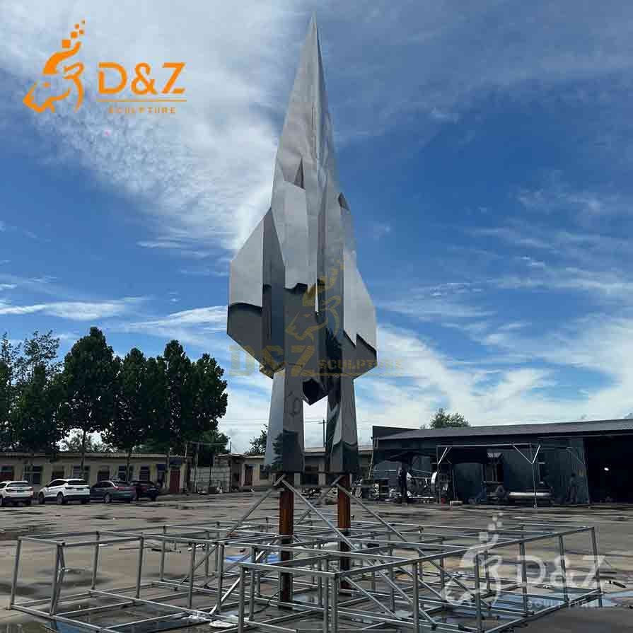 Futuristic Metal Fighter Jet Model Sculpture | Mirror Art 11