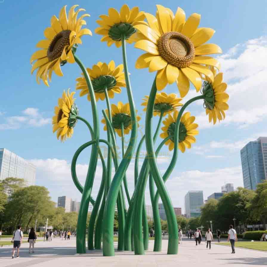 Metal Sunflower Sculpture | Outdoor Public Art Decor 4