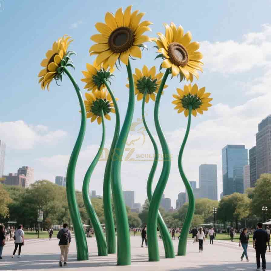 Metal Sunflower Sculpture | Outdoor Public Art Decor 5