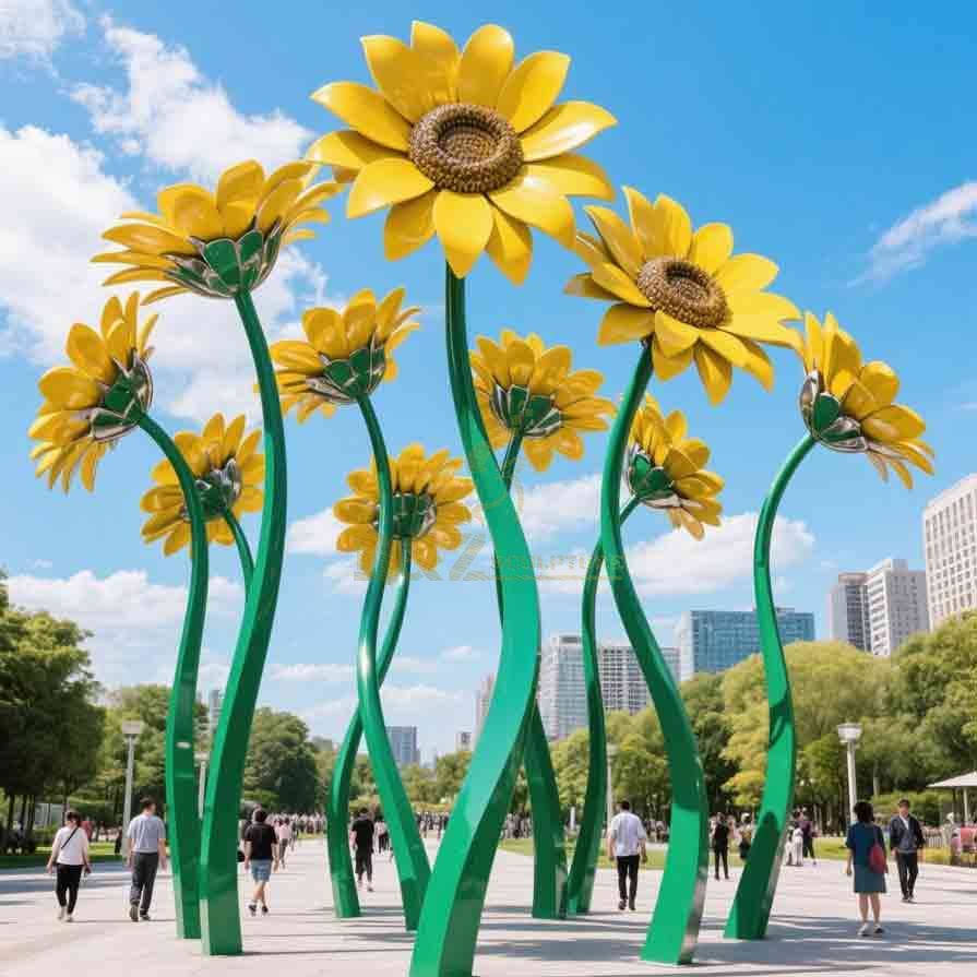 Metal Sunflower Sculpture | Outdoor Public Art Decor 6