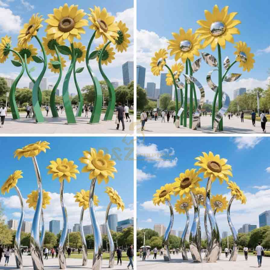 Metal Sunflower Sculpture | Outdoor Public Art Decor 8