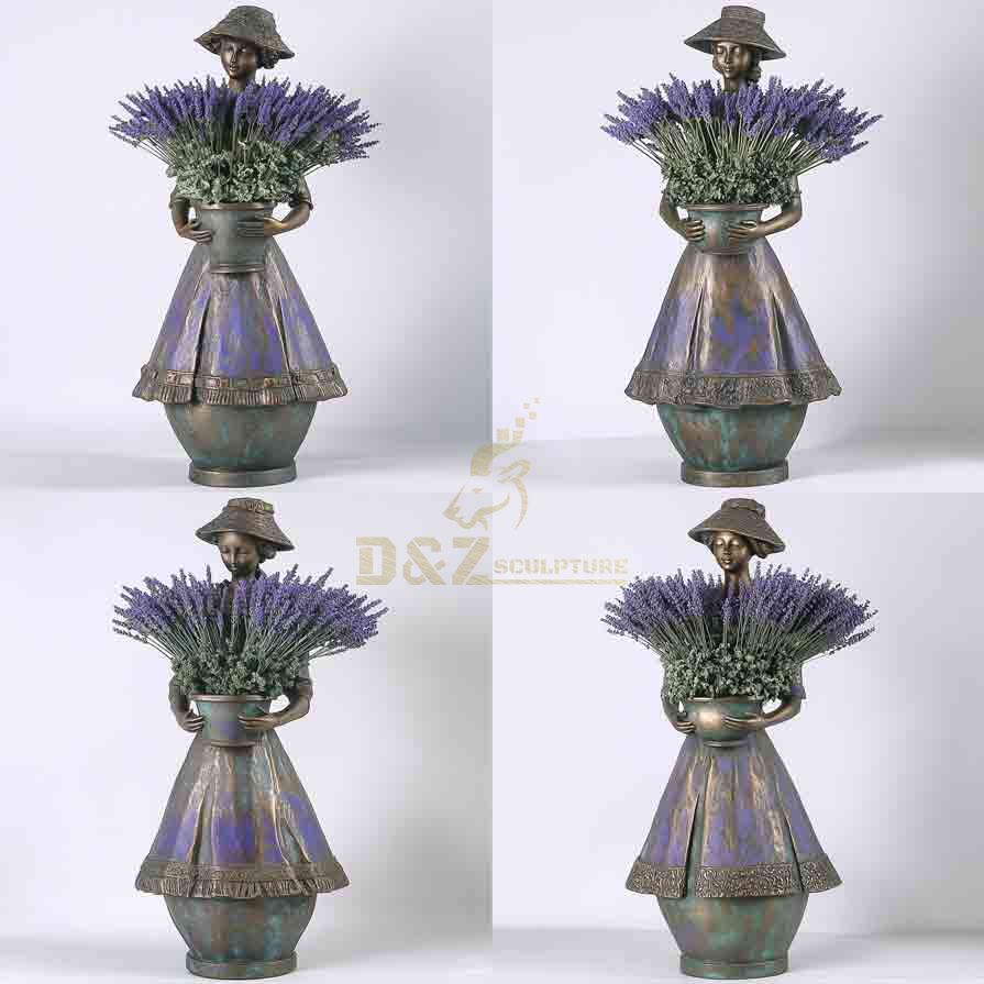 Outdoor metal brass bronze flowerpot statue