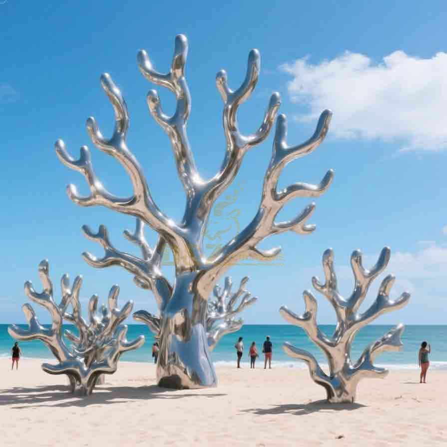 Silver Large Metal Coral Sculpture | Beach Decor Art 2