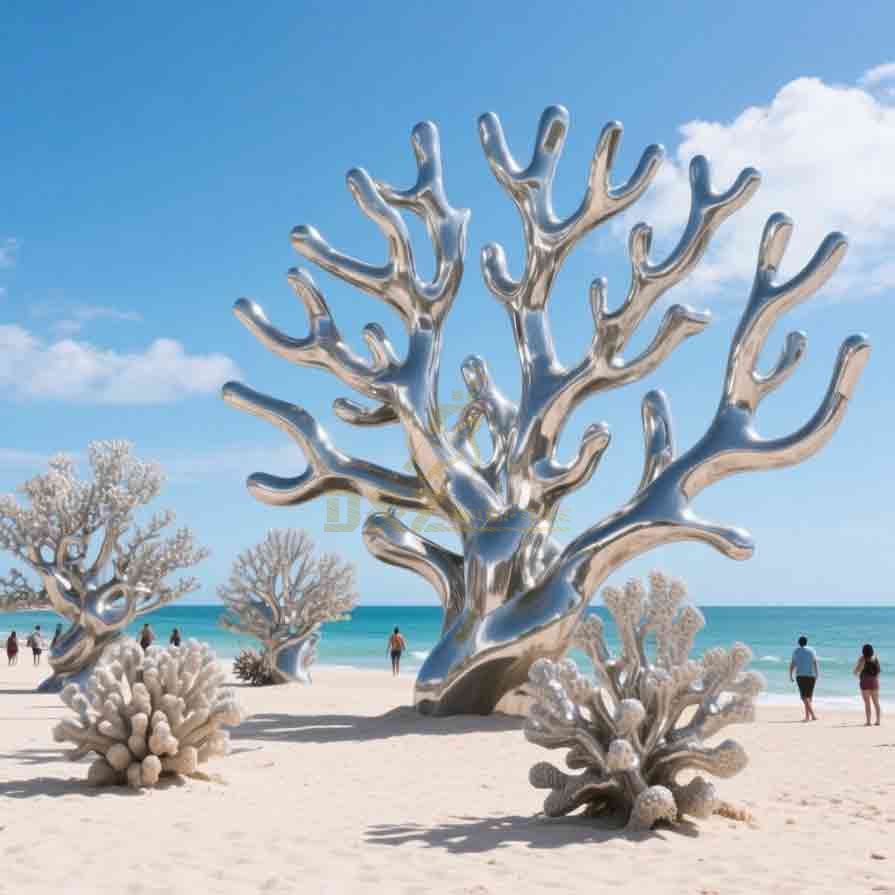 Silver Large Metal Coral Sculpture | Beach Decor Art 5