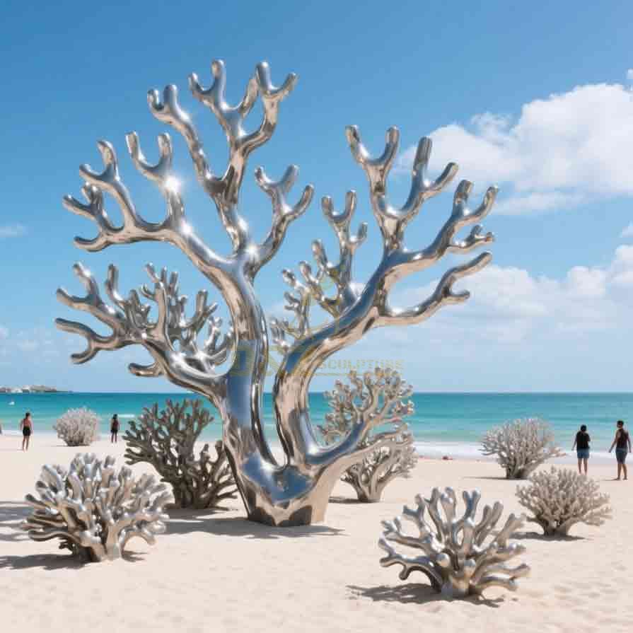 Silver Large Metal Coral Sculpture | Beach Decor Art 6