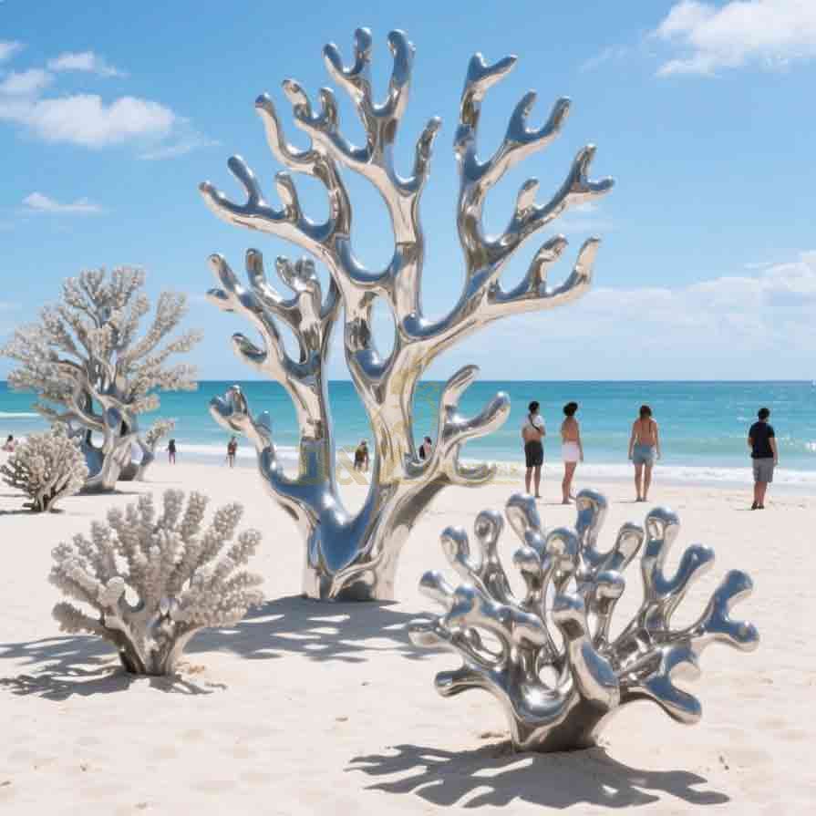 Silver Large Metal Coral Sculpture | Beach Decor Art 7