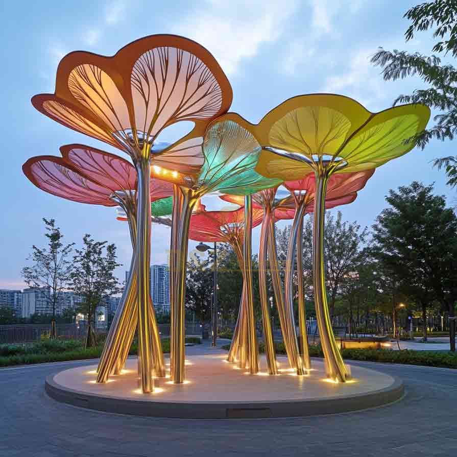 Large Colorful Metal Lotus Leaf Sculpture for Park Decor 4