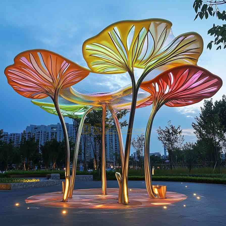 Large Colorful Metal Lotus Leaf Sculpture for Park Decor 5