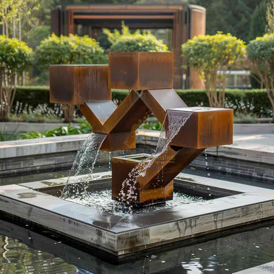 Geometric Corten Steel Fountain | Modern Outdoor Water Feature 2
