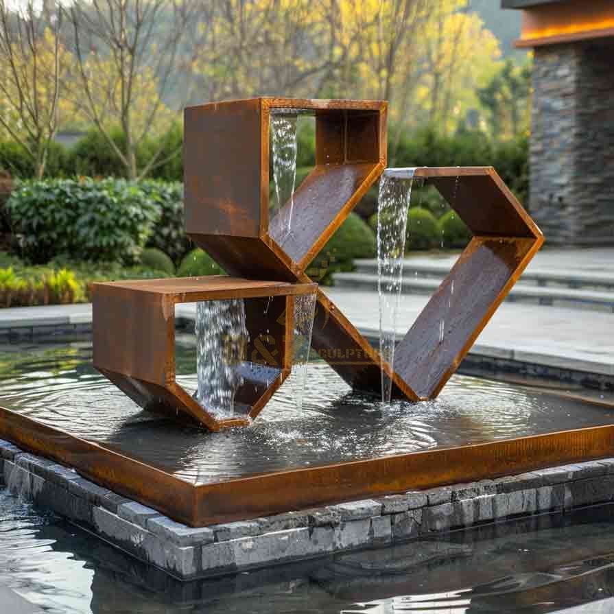 Geometric Corten Steel Fountain | Modern Outdoor Water Feature 4