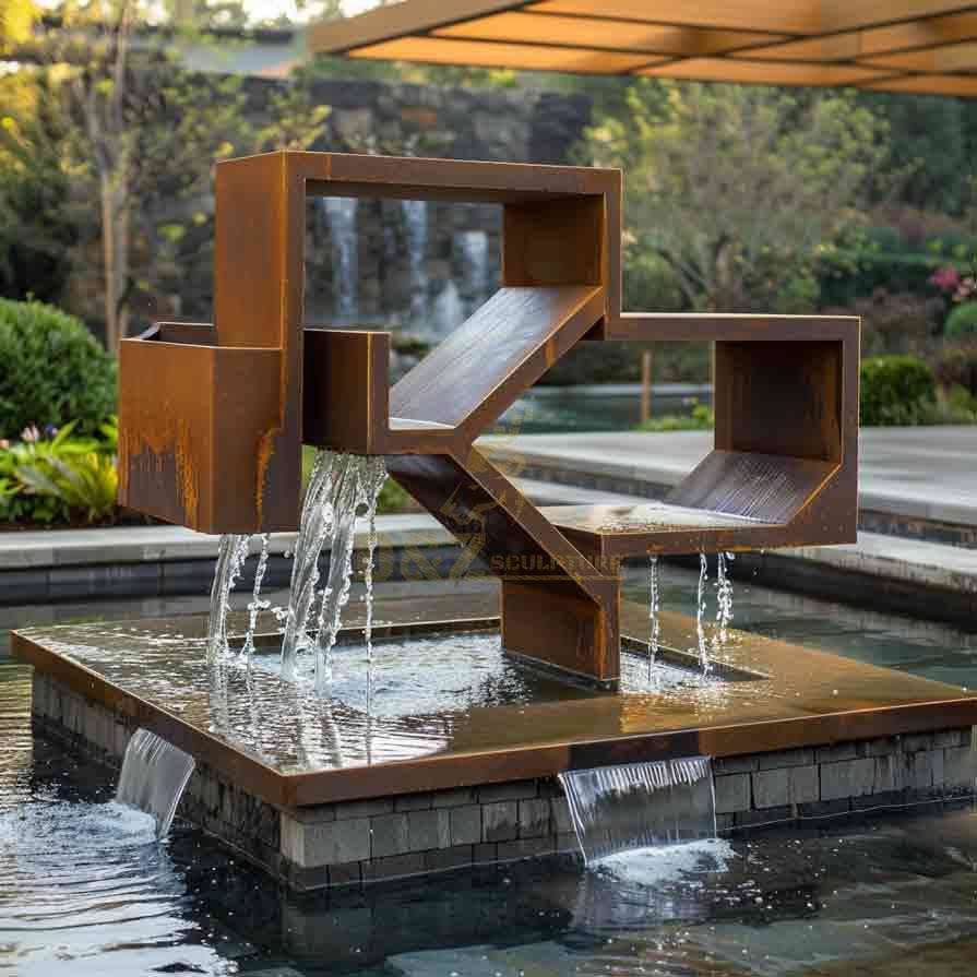 Geometric Corten Steel Fountain | Modern Outdoor Water Feature 6