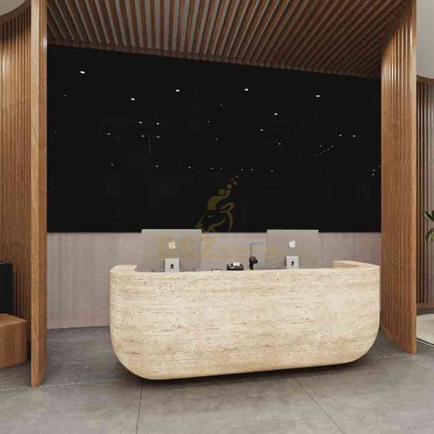 Custom Modern Natural Stone Reception Desk | Travertine 1
