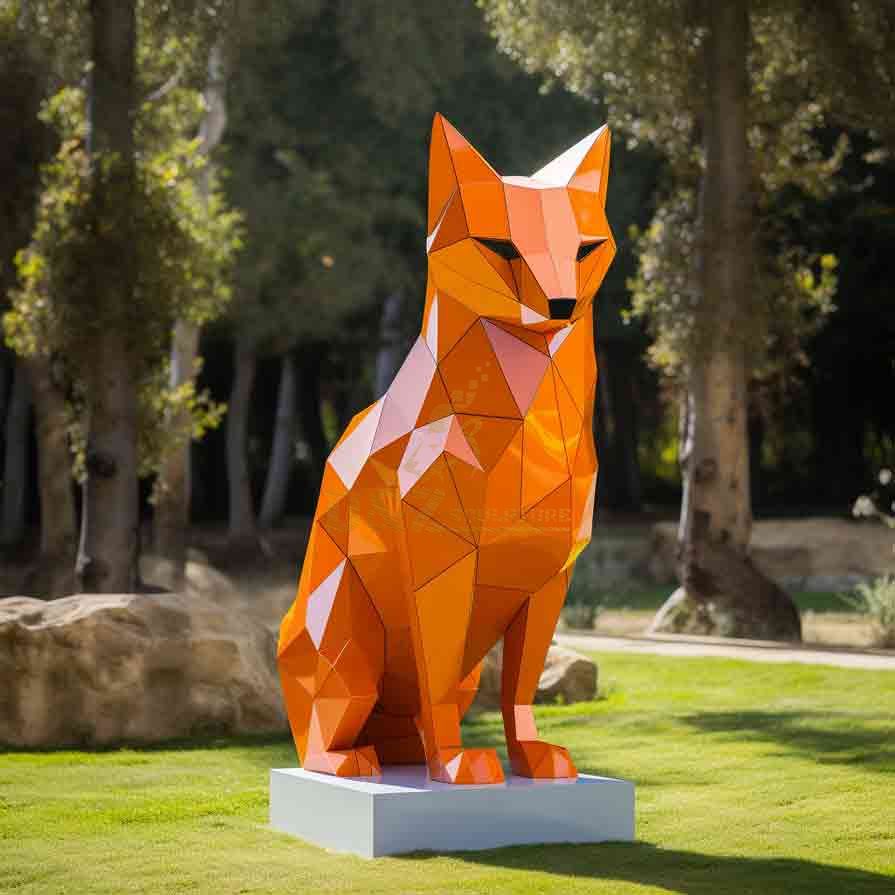 Stainless steel metal mosaic fox sculpture 3