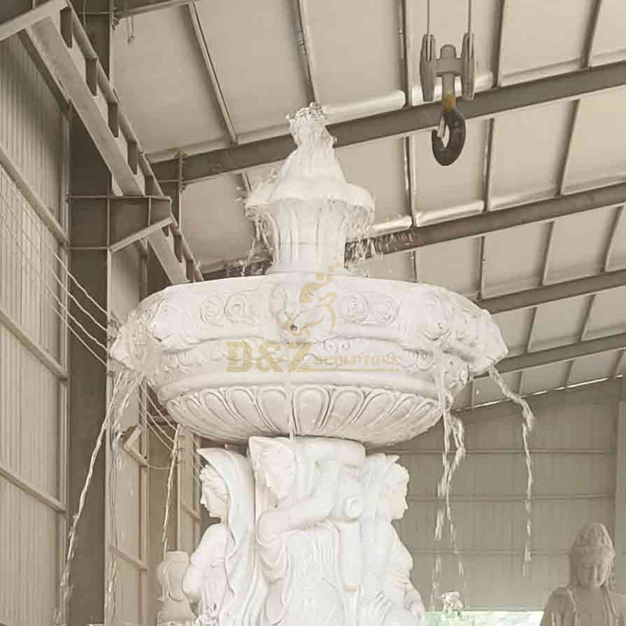 White Marble Lion and Figure Statue Tiered Fountain 5