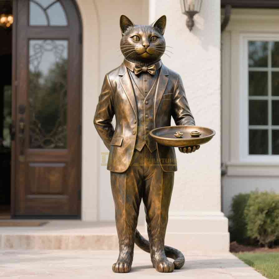 Large Bronze Cat Statue Butler | Hotel Restaurant Decor 1