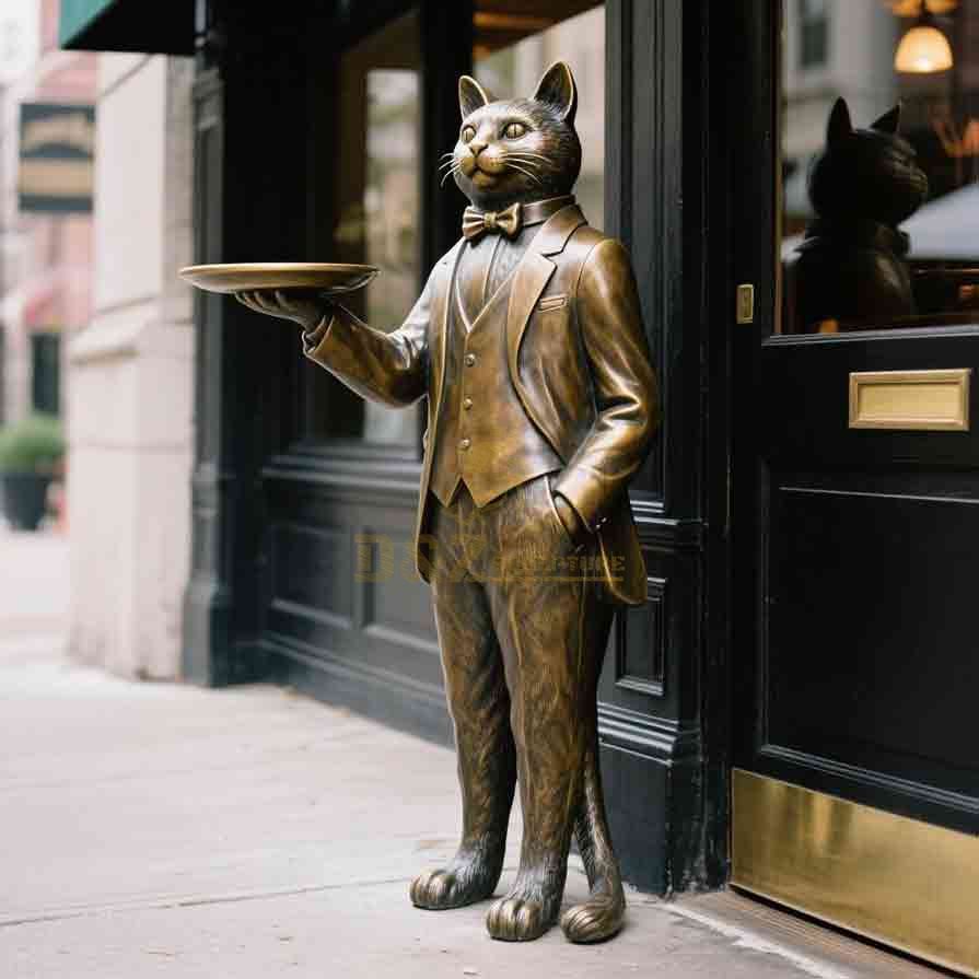 Large Bronze Cat Statue Butler | Hotel Restaurant Decor 2