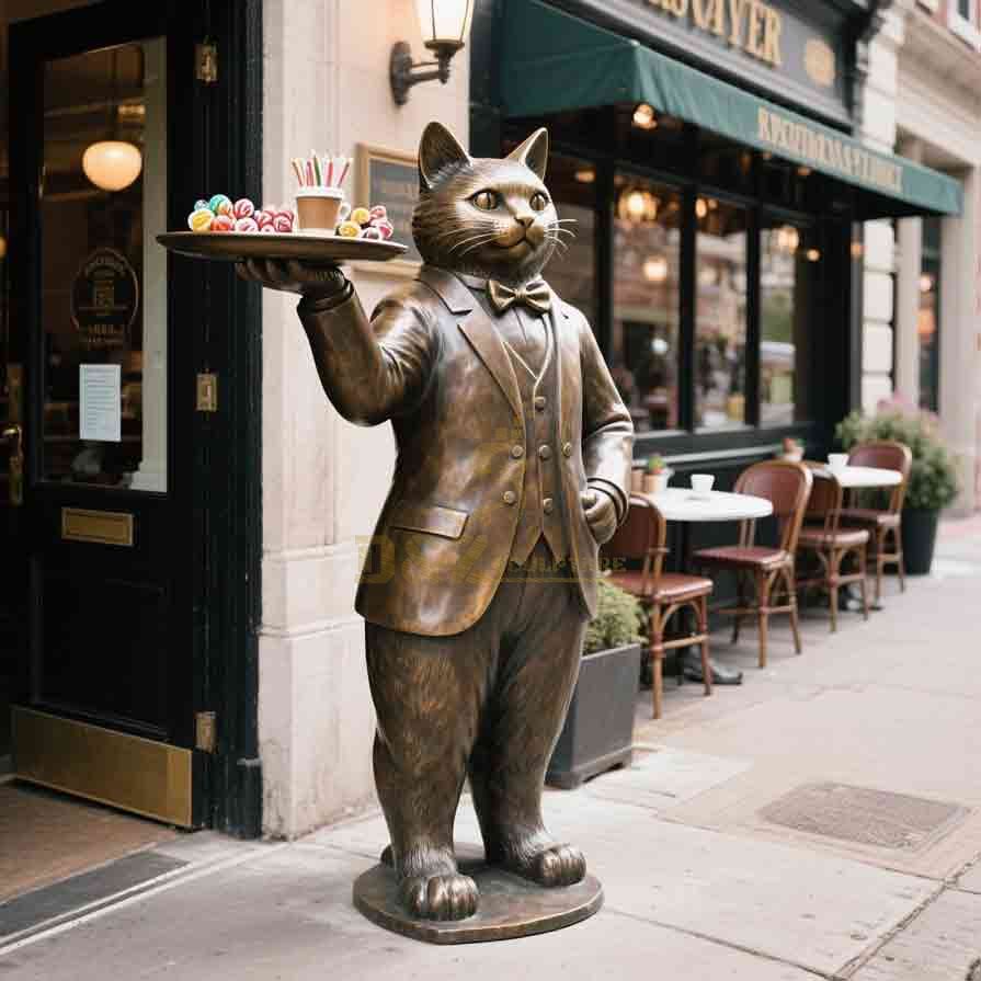 Large Bronze Cat Statue Butler | Hotel Restaurant Decor 5