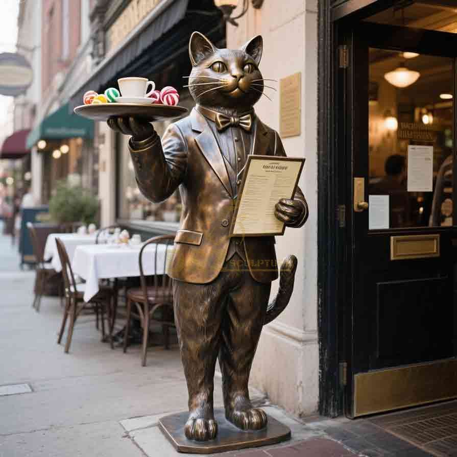 Large Bronze Cat Statue Butler | Hotel Restaurant Decor 7