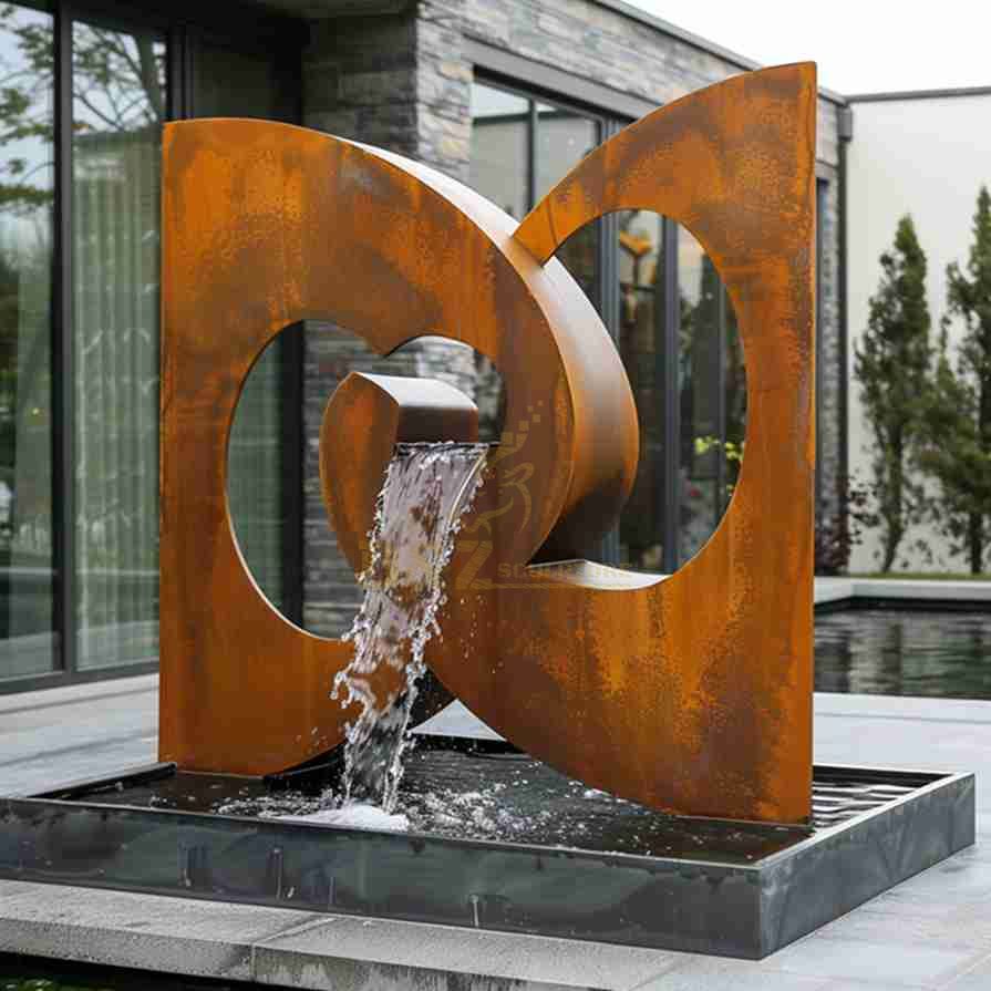 Abstract Corten Steel Water Fountain Sculpture 1