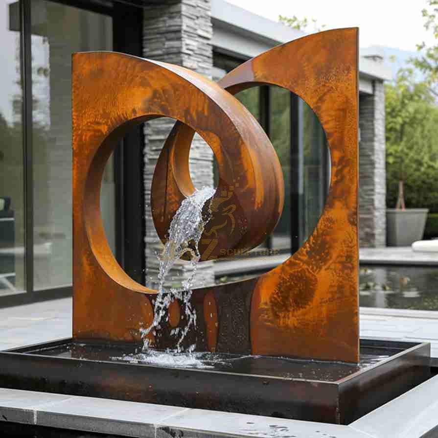 Abstract Corten Steel Water Fountain Sculpture 2