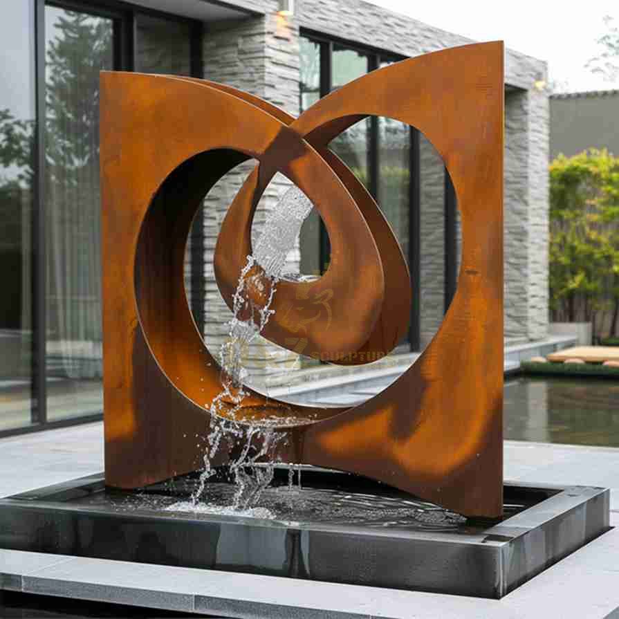 Abstract Corten Steel Water Fountain Sculpture 3