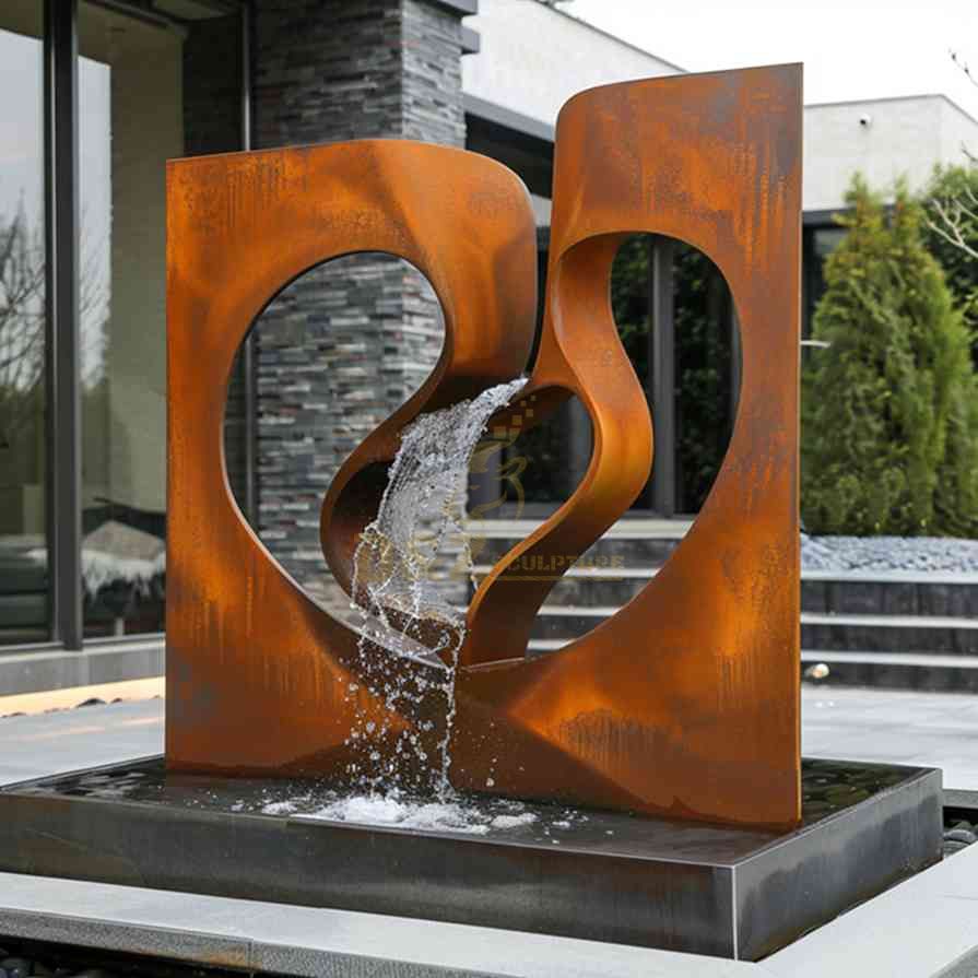 Abstract Corten Steel Water Fountain Sculpture 4