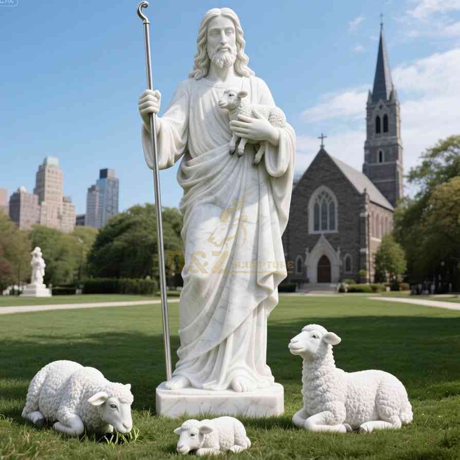 Marble Jesus Shepherd Statue 1