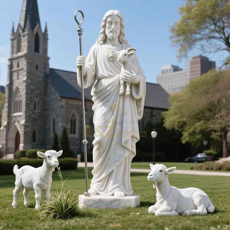 Marble Jesus Shepherd Statue 2