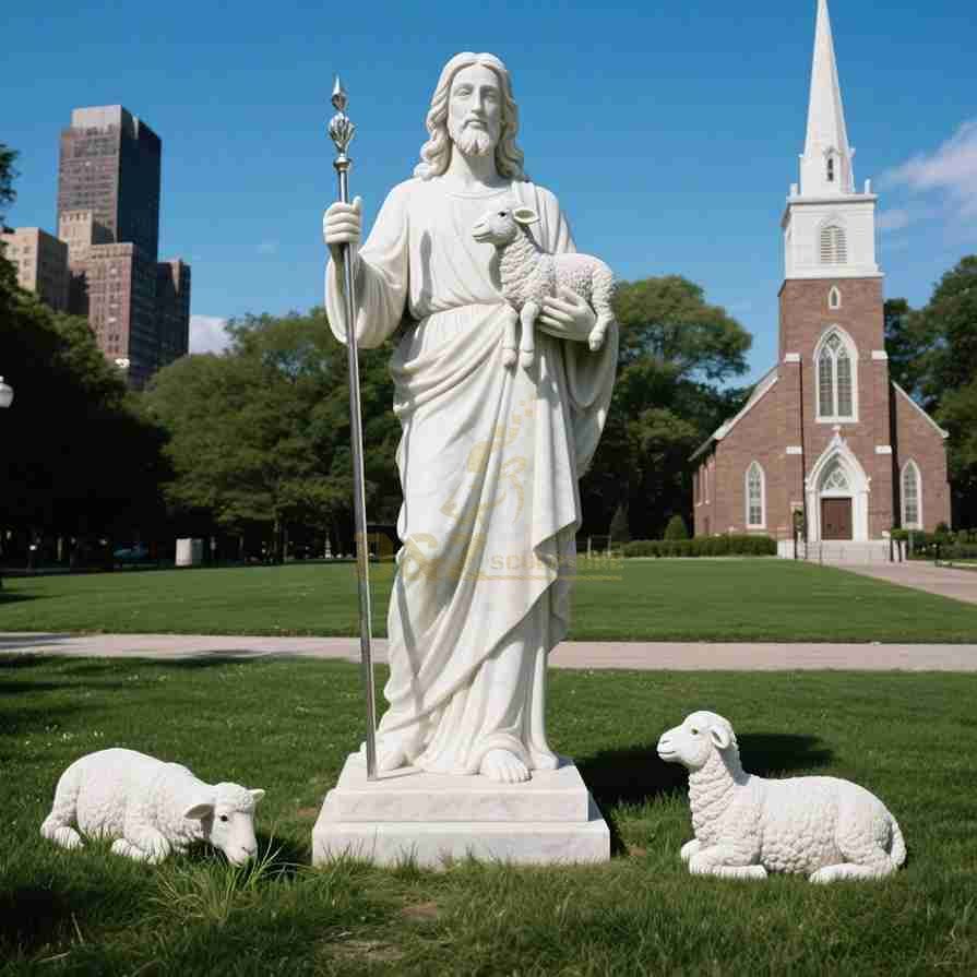 Marble Jesus Shepherd Statue 3