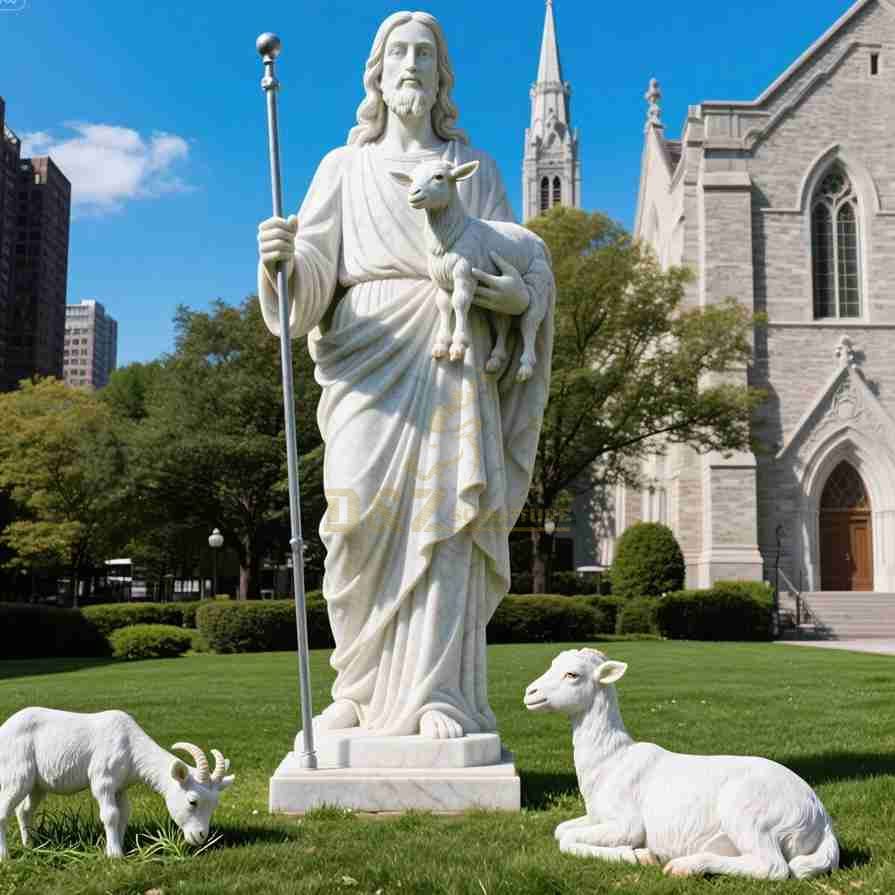 Marble Jesus Shepherd Statue 4