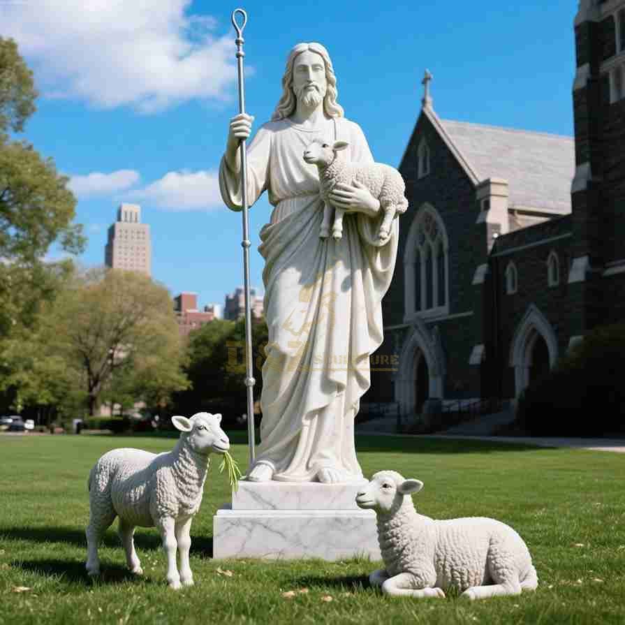 Marble Jesus Shepherd Statue 5