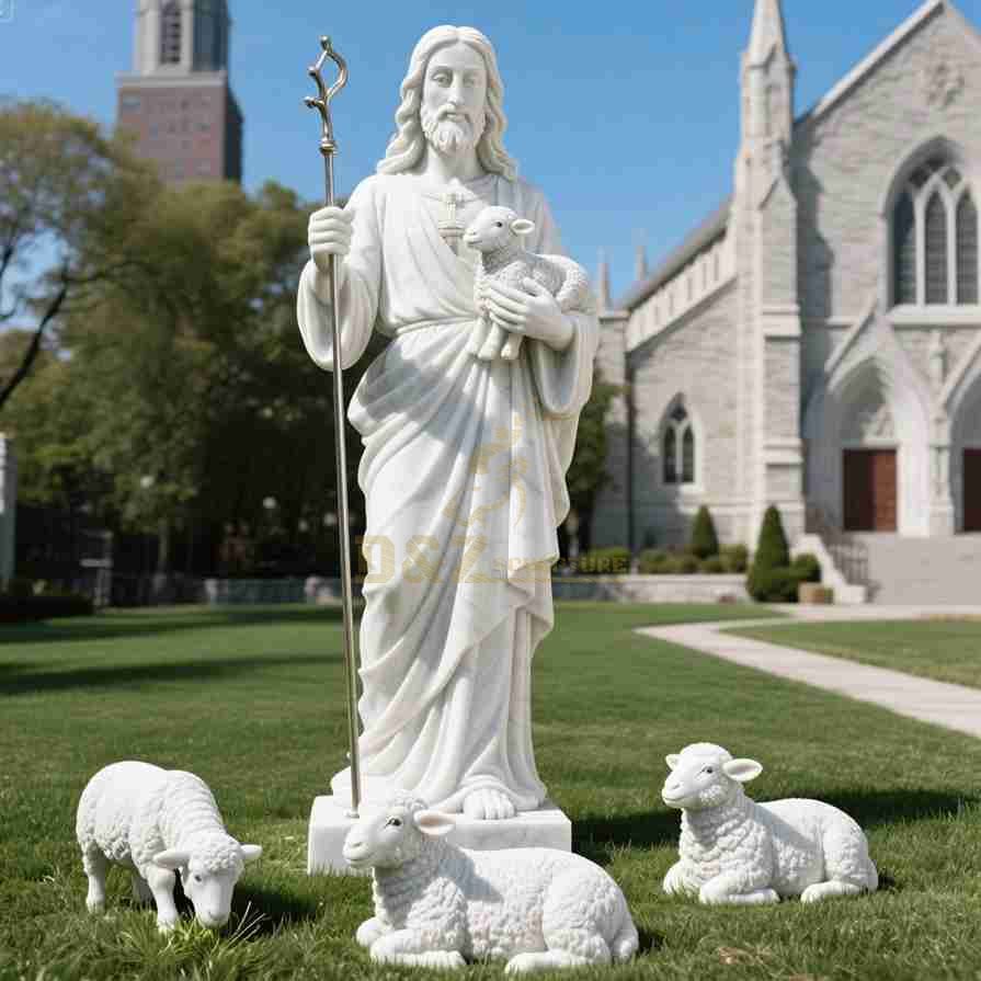 Marble Jesus Shepherd Statue 6