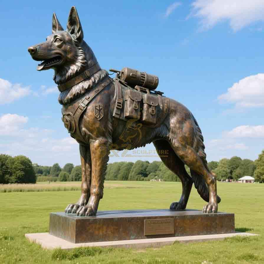 Large Guarding Bronze German Shepherd Statue for Sale | Outdoor Lawn Decor 2