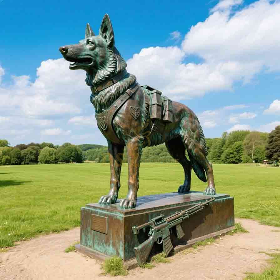 Large Guarding Bronze German Shepherd Statue for Sale | Outdoor Lawn Decor 4